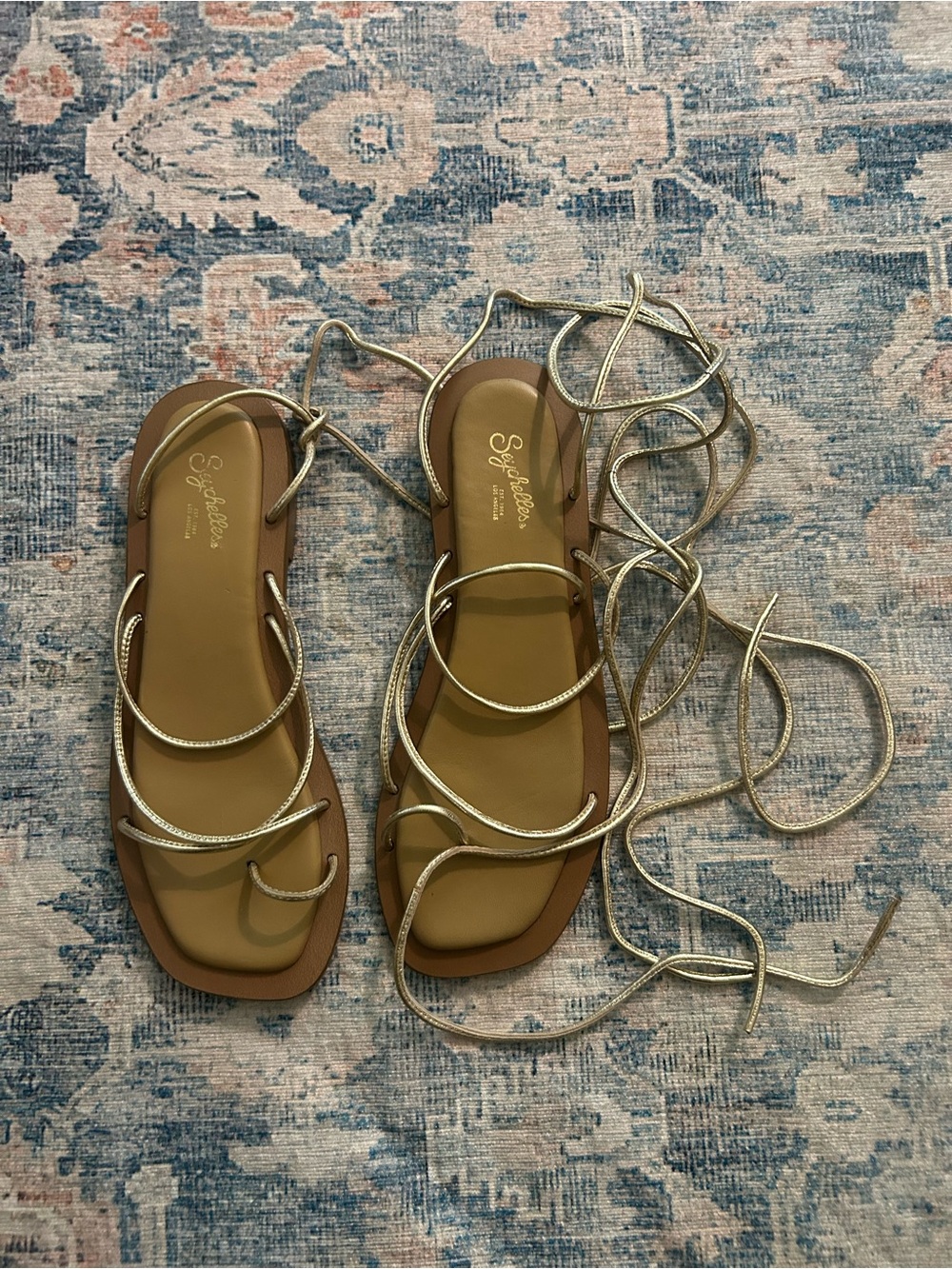 Seychelles Metallic Gold Lace-Up Gladiator Sandals